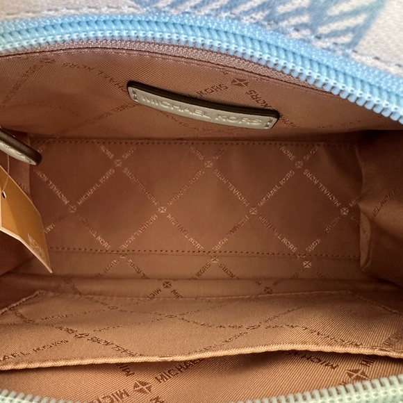 Michael Kors Mirella Graphic MK sky blue satchel Handbag&wallet NWT Authentic - Picture 7 of 14